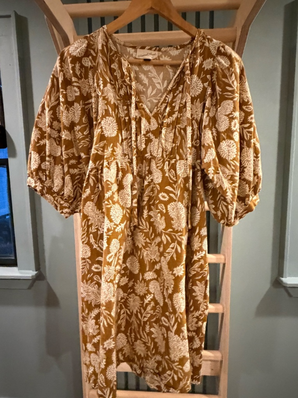 Universal Thread Mustard Floral Cotton Dress with Pockets – Size XS